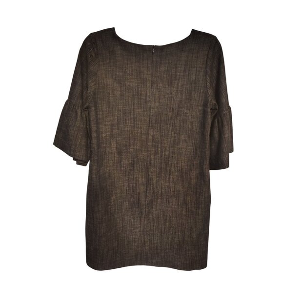 Lesley Evers Gray Large Dress, Cotton Blend Cross Hatch Business Bell Sleeve - Picture 1 of 3
